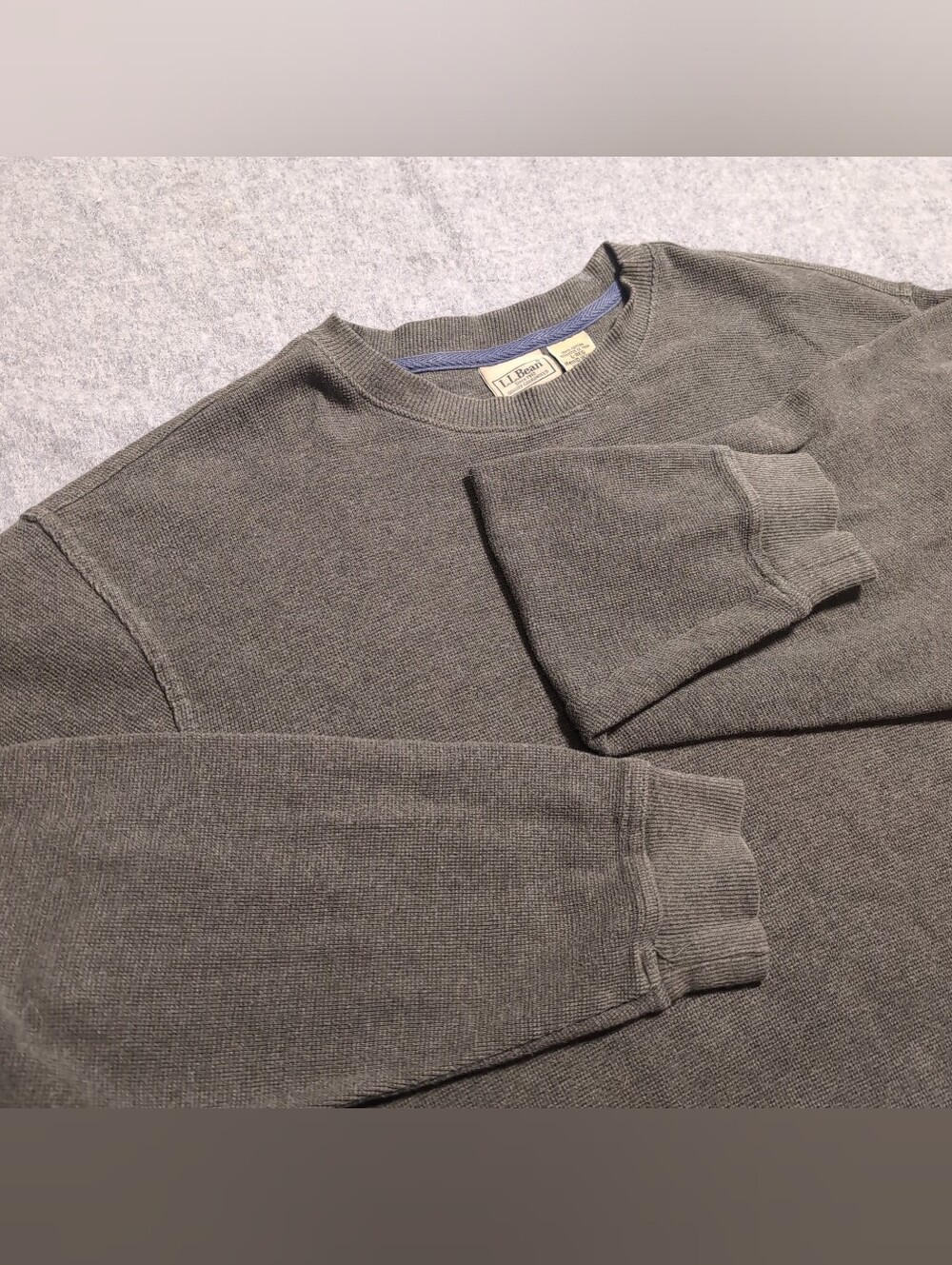 Vintage L.L. Bean Waffle Knit Thermal Long Sleeve Crewneck - Olive Green Size L